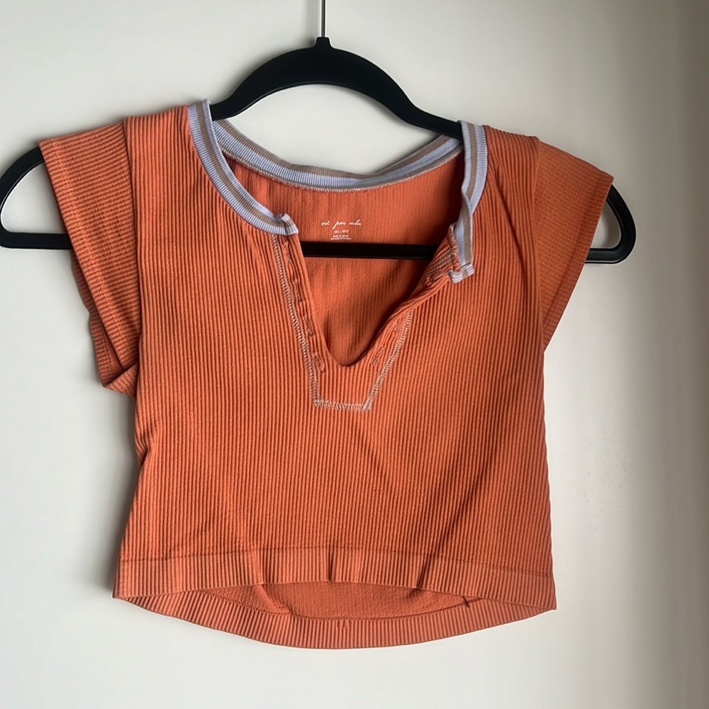 Out from Under Orange Ribbed Crop Top with White Trim